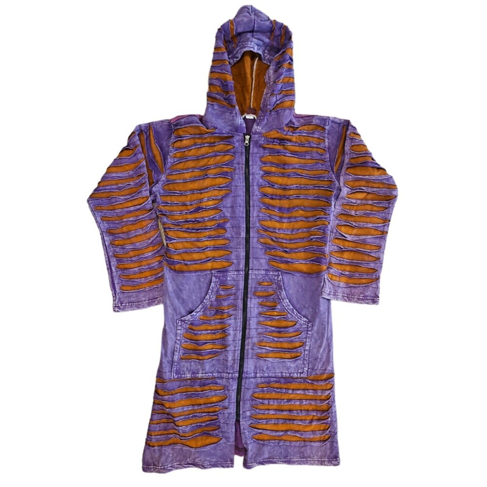 KPC Jacket Womens S Purple Hippie Boho Zip Long Tunic Hoodie Distressed Wearable